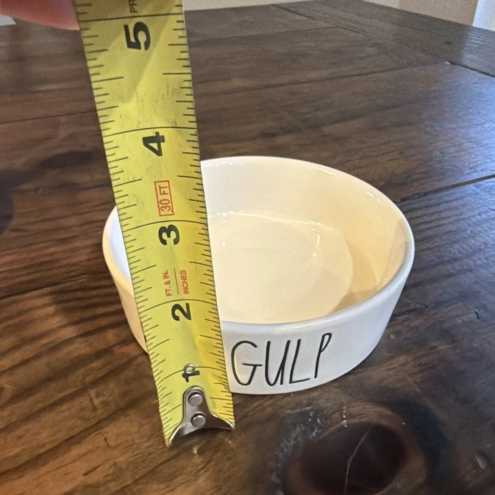 Rae Dunn GULP White Ceramic Pet Bowl Dog Cat Food Water Dish